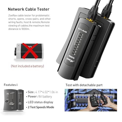 Ethernet Crimping Tool Kit RJ45 Crimp Tools,CAT5 Cat5e Cat6 RJ45 Crimping Tool Kit With Cable Tester, Multiply Stripper, Blades,50Pcs Cat 6 Pass Through Connectors and Strain Relief Boots