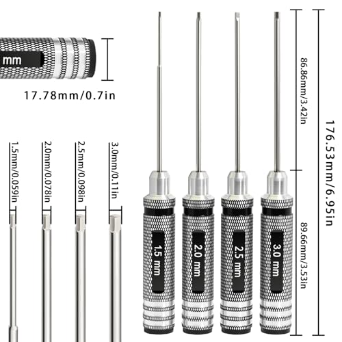 Hex Driver Set 1.5/2.0/2.5/3.0mm, RC Screwdriver Kit - color: Black-2