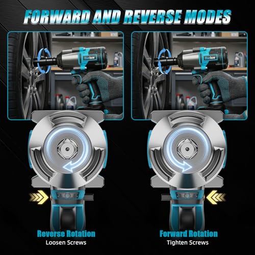 Bluebow Cordless Impact Wrench, 737.5 ft-lbs (1000 N·m) Brushless Impact Wrench with 2x4.0Ah Battery, 1/2" 3-Speed Modes Impact Gun with 4 Sockets for Pickup, Truck, Home Car - size: Medium