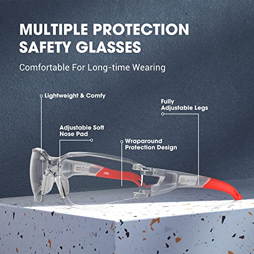 Clear ANSI Z87.1 Safety Glasses Eye Protection Goggles - color: Red