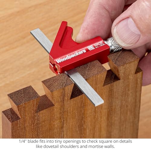 Woodpeckers Mini Combination Square, Check Square and 45° in Tight Joinery with 1/2" and 1/4" Blades, Made in USA - MNCSQ-AL