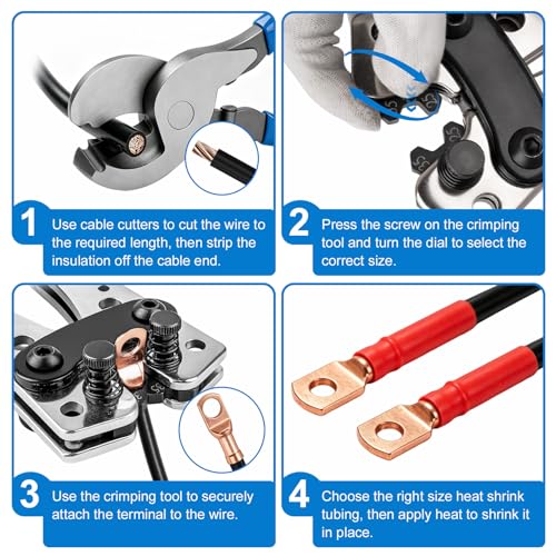 Battery Cable Crimper Kit AWG 10-1/0, with Lugs & Tubing