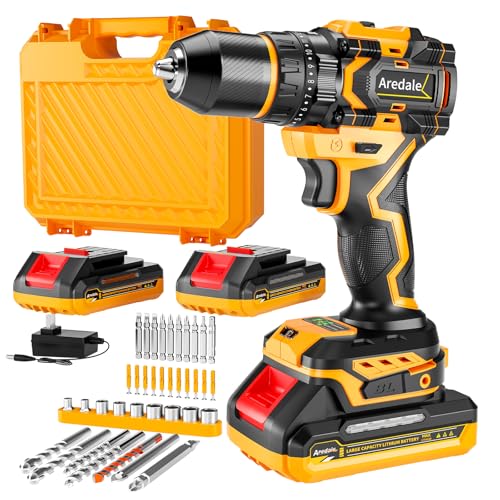20V Cordless Drill Set, Brushless Power Drill Driver with 2*2.0Ah Battery and Charger, 3/8" Keyless Chuck, 2 Variable Speed with LED, Professional Drill Bits Kit for Home DIY and Woodworking