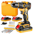 20V Cordless Drill Set, Brushless Power Drill Driver with 2*2.0Ah Battery and Charger, 3/8" Keyless Chuck, 2 Variable Speed with LED, Professional Drill Bits Kit for Home DIY and Woodworking
