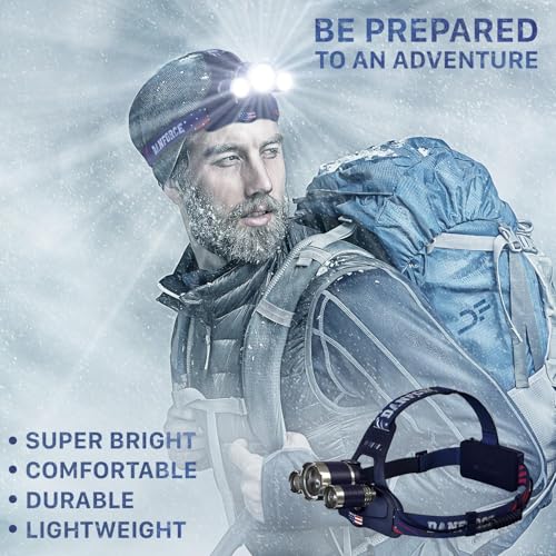 DanForce Headlamp. USB Rechargeable LED Head Lamp. Ultra Bright LUMINUS 1080 Lumen Headlamp Flashlight + Red Light. HeadLamps for Adults, Camping, Outdoors & Hard Hat Light. Zoomable IPX54 Headlight - color: Neptune