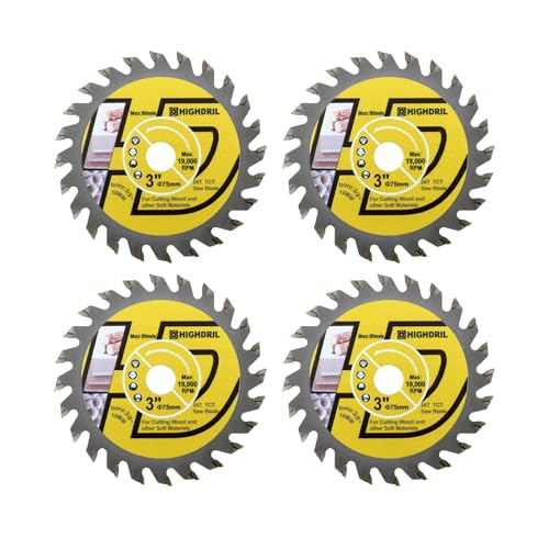 HIGHDRIL TCT Wood Blade 3" 75mm x Arbor 3/8" 10mm - 4pcs Angle Grinder Cutting Disc for Cutting Wood Plywood Chipboard Multilayer Panels - size: TCT Wood Blade