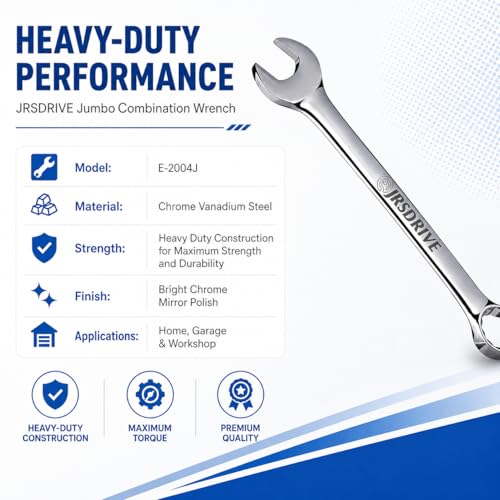 Jumbo Combination Wrench Set, 6 Piece Metric Chrome Finished Sizes 34 to 50 MM, Heavy Duty CR-V Steel Construction, Industrial Grade Spanner Kit for Automotive, Workshop & Mechanical Use