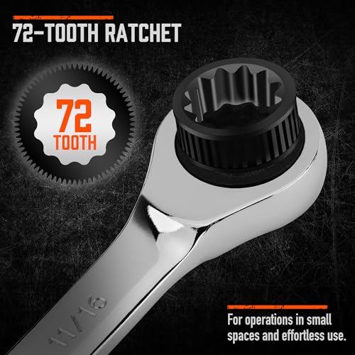 HORUSDY Combination Ratchet Wrenches Set with SAE | 8 Pieces Wrench Set with Wrench Organizer | 72-Tooth | 5° Swing Arc | 1/4" - 11/16" | Chrome Vanadium Steel - style: 8-Piece