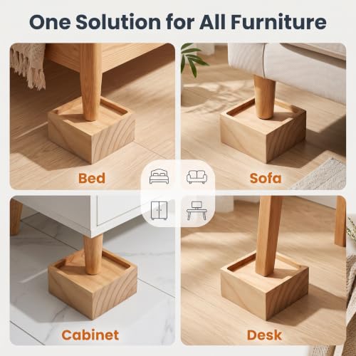 Lufia 2 Inch Solid Pine Wood Furniture Risers 4 Pack, Non Slip Silicone Lift Blocks for Bed Sofa Desk Cabinet - color: Natural Wood - 4-pack, size: 2 Inch