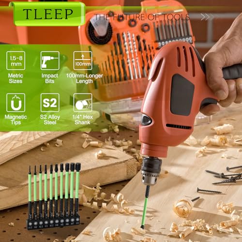 10 x Allen Wrench Drill Bit Set 1/4" Hexagonal Shank 4" Long Impact Wrench Hex Key, Metric Magnetic Tips S2 Steel Hex Bit, Latest Version Black Allen Key with Storage Box - size: B.1.5mm to 8mm