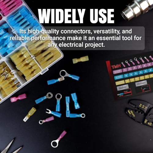 TMH 120 Pcs Crimping Tool for Heat Shrink Connectors Marine Grade Heat Shrink Wire Connectors, Waterproof Butt Connector AWG 22-10 Electrical Ring Fork Spade Splice - size: 120
