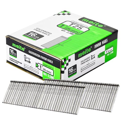meite 16 Gauge Finish Nails 1 Inch Galvanized Straight T-Nails 2,500 PCS - size: 1" Length