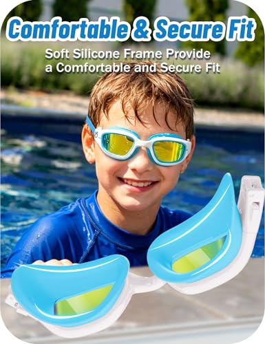 Vvinca Kids Swim Goggles, Swimming Goggles for Kids 3-14 Anti-Fog UV Protection No Leak Pool Glasses for Boys Girls - color: 03 - Blue & White