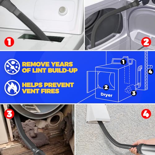 Holikme Dryer Vent Cleaner Kit, Vacuum Hose Attachment, 2-Piece, Black | Adjustable Cable Tie for Easy Attachment, Flexible Lint Brush Removes Lint from Dryer Lint Screens and Tight Spaces - color: Black