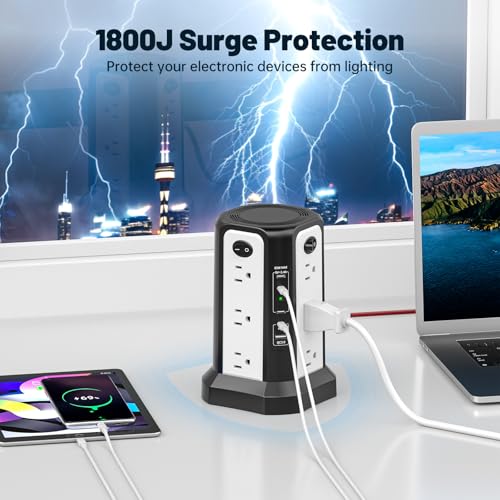 PASSUS PD65W USB C Fast Desktop Power Strip Surge Protector - color: Black White-4C1A