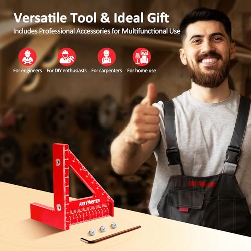Mini 3D Multi-Angle Measuring Square Ruler, WT102C High Precision Hole Scribing Woodworking Tools, 0-90° Aluminum Alloy Carpenter Square Metric Wood Working Tools - color: 96mm Square, style: Metric