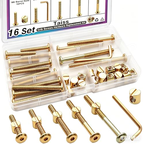 Taiss Crib Screws M6x40mm/ 50mm/60mm/70mm/80mm 16 Set Baby Bed Crib Screws Hardware Replacement Kit,Bed Frame Bolts,Baby Crib Parts Hex Socket Cap Screws and Barrel Nuts/Wrenches for Beds Furniture - color: Bronze