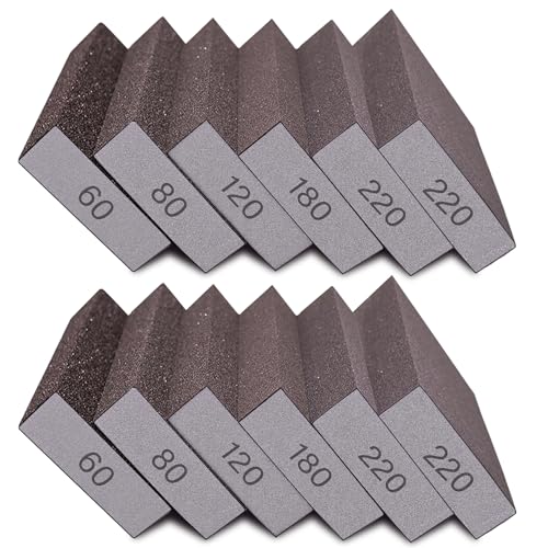 12Pcs Sanding Sponge 60/80/120/180/220 Grit Coarse Medium Fine Sanding Blocks for Drywall Metal Wood Washable and Reusable - size: 12PCS-60/80/120/180/220