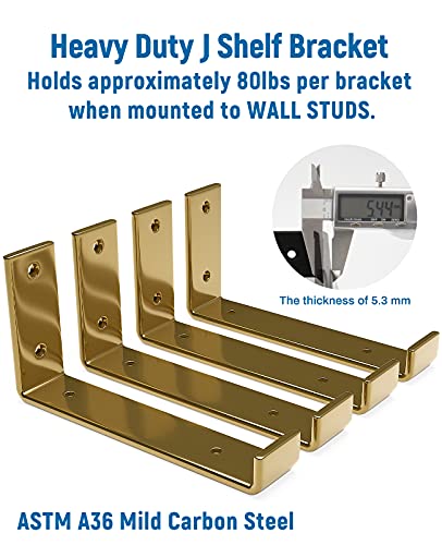 LEOPO 8 inch Shelf Bracket for DIY Floating Shelf, 1/5 inch Thick Heavy Duty Bracket, 6 Pack, Golden