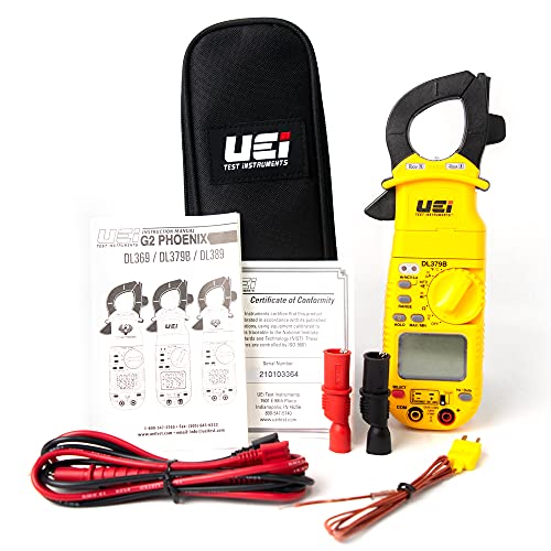 UEi DL379B Digital Clamp Meter Auto Ranging, HVAC Current Voltage Tester w/Magnetic Mount, Measures AC Amps AC/DC Volts Temperature Capacitance Frequency Diodes Duty Cycle Continuity Resistance NCV