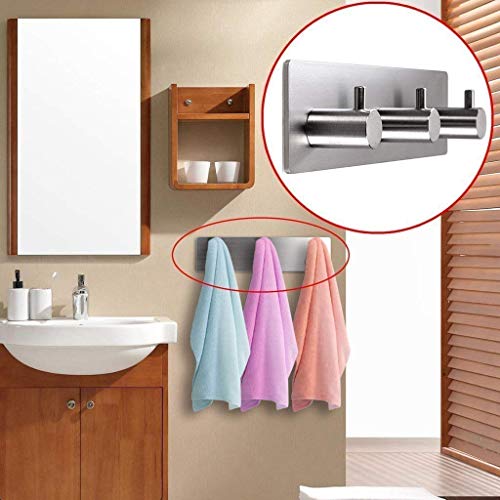 Self Adhesive Stainless Steel Hooks, Wall Mount Heavy Duty Hanger - color: 3 Hooks