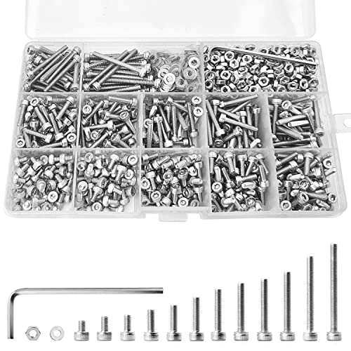 1310PCS M3 x 4/5/6/8/10/12/14/16/18/20/25/30mm Hex Socket Head Cap Screws Bolts and Nuts Flat Washers Assortment Kit, 304 Stainless Steel, Metric Machine Fully Thread, Allen Hex Drive - size: M3 Socket Head (1310PCS)