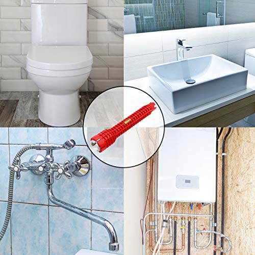 8-in-1 Faucet & Sink Installer Wrench - Red, Plastic, Ratchet, Plumbing Tool - Includes 2 Replaceable Heads (34mm & 40mm), 40 Washer Gaskets, 2 Thread Seal Tape - Plumbing Wrench