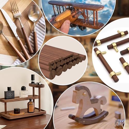 32Pcs 7 Size Walnut Wooden Dowel Rods 5.9Inch Long Wooden Dowel Rods Sticks 4/6/8/10/12/15/18mm Wood Sticks for Crafts Unfinished Round Sticks for Crafts and Woodworking Building Material - size: 5.9inch