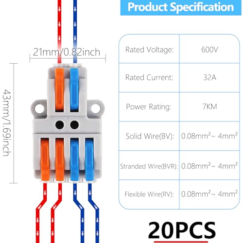 10PCS Lever Wire Connectors - 2 in 4 Out Quick Electrical Lever Nuts, Push-in Conductor Terminal Block AWG 28-12 - color: Grey,10pcs 2 in 4 out