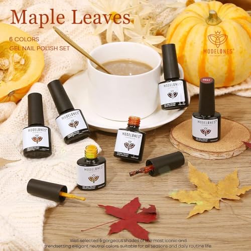 modelones Fall Gel Nail Polish Set 6 Colors, Brown Burnt Orange Burgundy - color: A A A1 Orange Burgundy