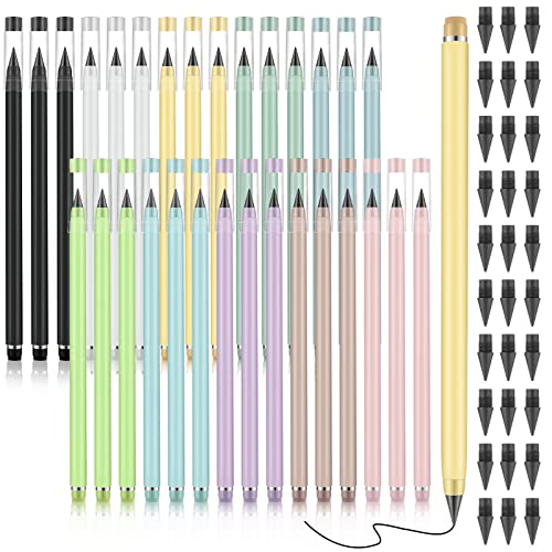 Fuutreo 30 Sets Back to School Inkless Pencil with Eraser Infinite Everlasting Pencil with 30 Replaceable Nibs for Teacher Sketch Drawing Writing Forever Eternal Reusable No Need Sharpened 10 Colors