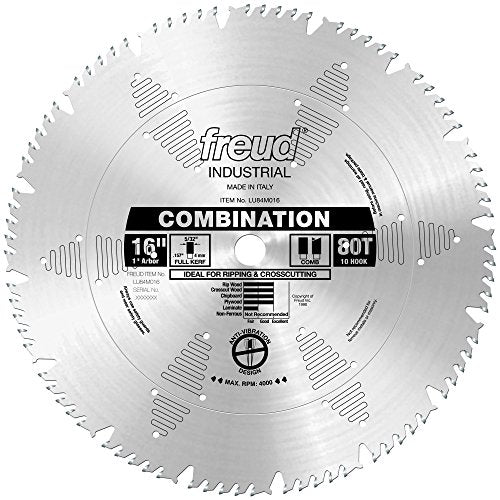 Freud LU84M016: 16" x 80T Combination Blade - style: 16-Inch 80 Tooth ATBF Combination Saw Blade with 1-Inch Arbor