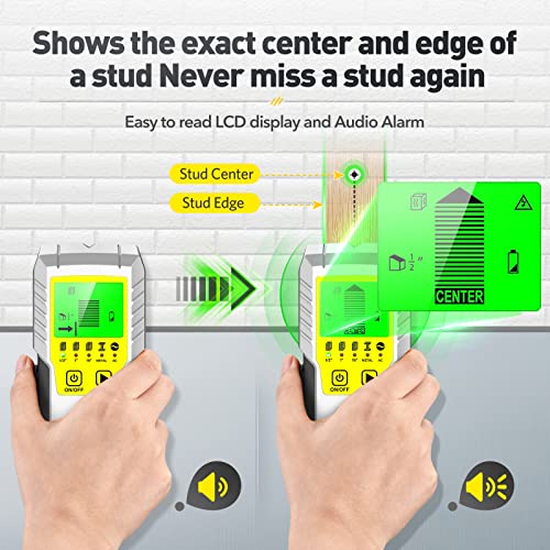 Stud Finder Wall Scanner Sensor - 5 in 1 Stud Sensor Detector Wall Scanner with LCD Display Beam Finders for the Center and Edge of Metal Wood AC Wire Studs Pipe Joist Detection - color: Yellow