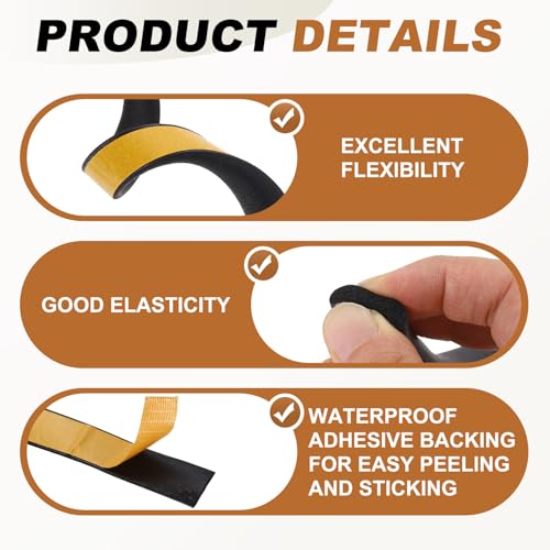 PATIKIL 16.4FT Solid Rubber Weather Stripping, 2Pcs 7/9" W x 1/8" H Self Adhesive D Shape EPDM Rubber Seal Strip Gasket for Door Frame Window Insulation RVs Furniture Cabinets, Black - size: 16.4FT x 7/9"W x 1/8"H