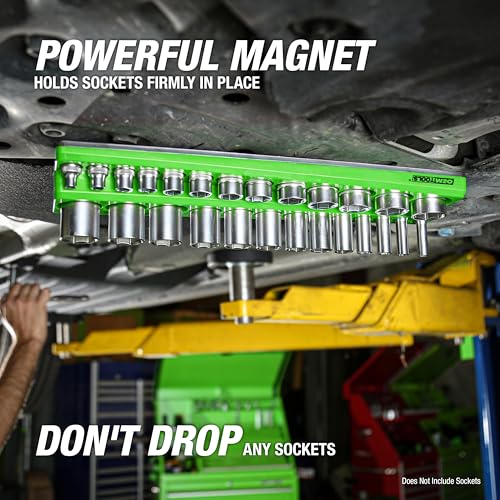 OEMTOOLS 3-Pc Magnetic Socket Organizer for 68 Deep & Shallow SAE Sockets | SAE Magnetic Socket Holder, Non-Marring Rubberized Base Socket Holders, Holds 1/4, 3/8, 1/2 Inch Sizes, Clearly Marked Sizes - style: 3Pc Green