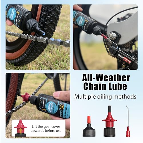 17PCS Bike Cleaning Kit, Bicycle Cleaner Toolbox with All-Weather Chain Lube, Chain Scrubber, Degreaser, Body Cleaner, Brushes, Sponge, Towel & Gear Floss for MTB/Mountain/Road/E Bikes