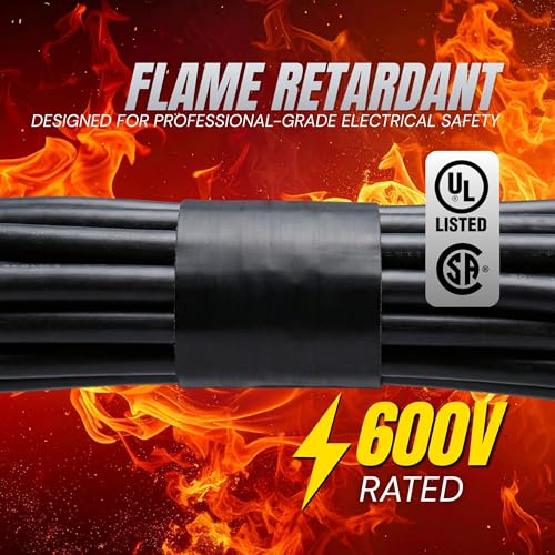 Wide Electrical Tape - Heavy Duty Thick Flame Retardant Black Electrical Tape, Industrial Grade Waterproof PVC Vinyl Roll, 2in x 66ft, 7 Mil, 600V - UL/CSA Listed