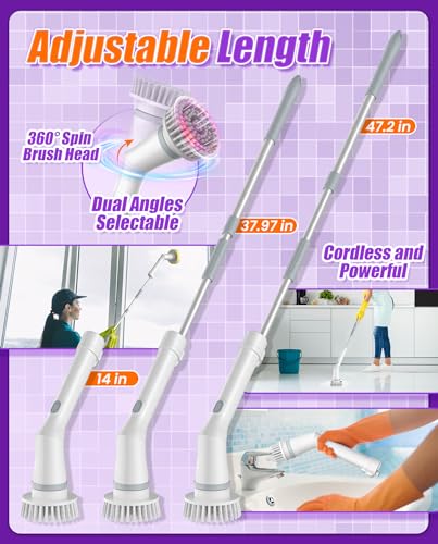 6-in-1 Cordless Electric Spin Scrubber with Long Handle - size: 6heads