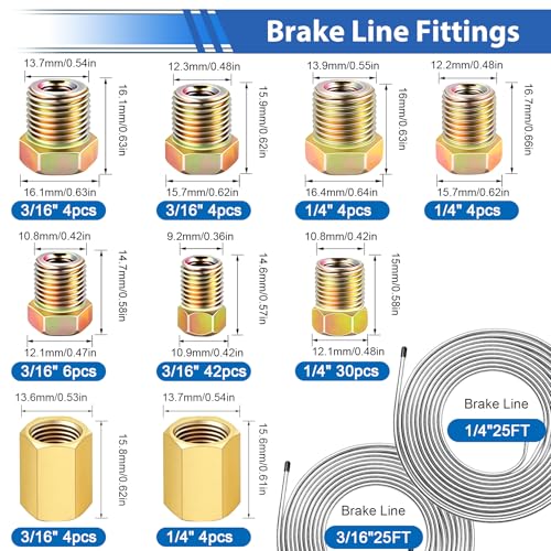 smseace 3/16 Inch+1/4 Inch Brake Line Flaring Tool Kit Include 25 FT Zinc-Plated Brake Line Kit with 94pcs Fittings,8pcs Union,Tubing Bender,Double & Single Flare Tool,Cutter - color: Silver-B, size: 3/16inch+1/4inch