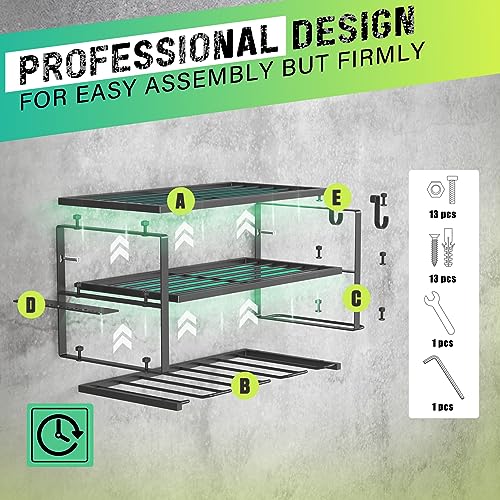 SUNALLY Power Tool Organizer, Heavy Duty Iron, 3 Layers Storage Rack with 4 Drill Holders, Floating Tool Shelf Wall Mounted, Matte Black, Work Shop, Garage, 150Lbs Load Capacity - style: 4 Drill Holders A