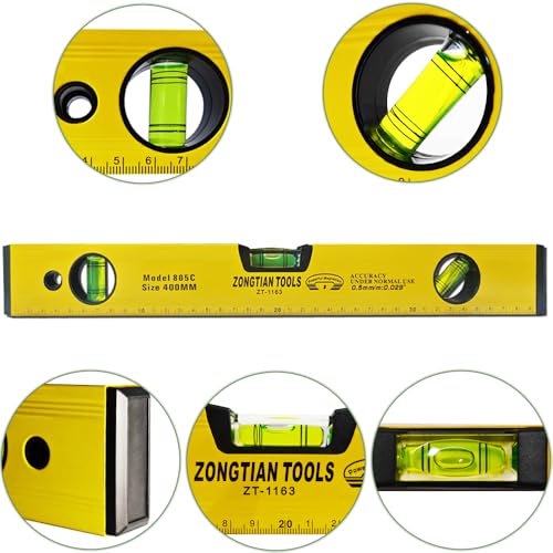 10 Inch Torpedo Level Magnetic, Aluminum Alloy Level Tool, Equipped with 45/90/180 Degree Bubble Vials and Scale Ruler, Open Top-View Design - style: 10″-1pcs