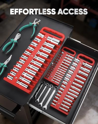 Reniteco Magnetic Socket Organizer, 3/8" Drive, 28-Socket Rail - color: 3/8"-Red