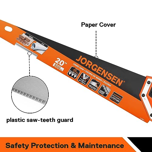 JORGENSEN 20 Inch Pro Hand Saw, 11 TPI Fine-Cut Ergonomic Non-Slip Aluminum Ultrasonic Welding Handle for Sawing, Trimming, Gardening, Woodworking, Drywall, Plastic Pipes | Non-slip ergonomic grip, ultrasonic welded structure, woodworking, trimming, drywa