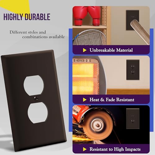 ENERLITES 10 Pack Oversized Duplex Outlet Covers, Jumbo Wall Plate, Brown - color: Brown, size: Over-Size