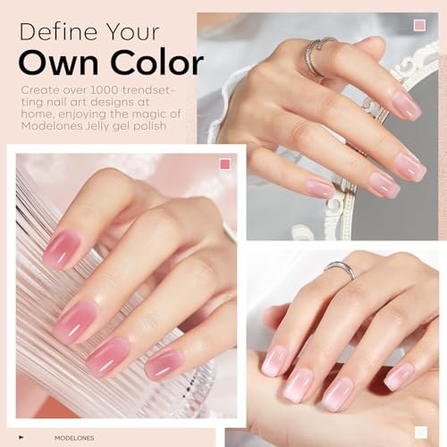 modelones Jelly Gel Nail Polish Set 6 Colors, White Nude Pink Translucent - color: A A4 Pink Jelly Chic