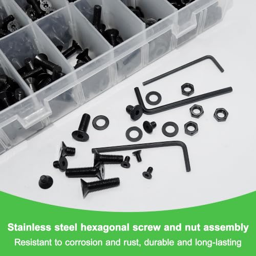 1323Pcs 410 Stainless Steel M3 M4 M5 Screw Kit - 3D Printer Mini Screw, Allen Head/Flat Head/Countersunk Bolt/Screws, Metric Bolts Assortment, Silver Nuts and Bolts for Mechanical Hardware - size: M3/4/5-1323Pcs