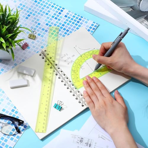 Zonon 2 Pcs 12 Inch Clear Ruler and 6 Inch Plastic Protractor Set, Yellow - color: Yellow