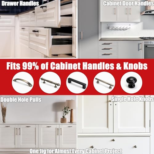 Cabinet Hardware Jig, Cabinet Handle Jig with Center Punch and Drill Bits | Aluminum Adjustable Drill Guide Template Tool for Door, Drawer Handles and Pulls