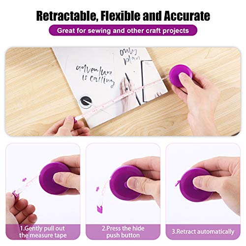 Tape Measure Retractable, Fabric Measuring Tape, 60 Inch Small Sewing Tailor Soft Ruler for Craft Nursing Clothing Medical Travel(3 Pack/Purple) - color: Purple