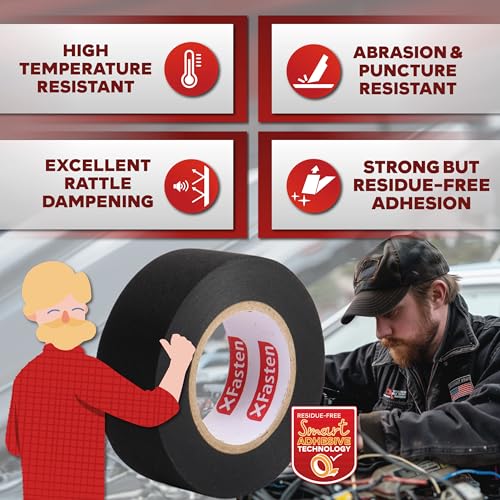XFasten Wire Harness Tape, 3/4-Inch x 90-Foot (3-Pack), High Temp Wiring Loom Harness, Self-Adhesive Felt Cloth Electrical Tape for Automotive Engines, Noise Dampening, and Cable Protection - style: 3/4-Inch x 90-Feet (3-Pack)